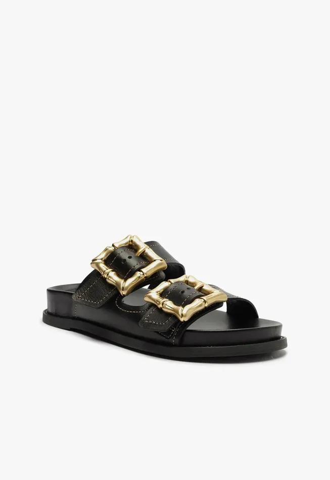 Schutz Shoes Flats Women Enola Sporty Leather Sandal Black Schutz Shoes Flats Women Enola Sporty Leather Sandal Black