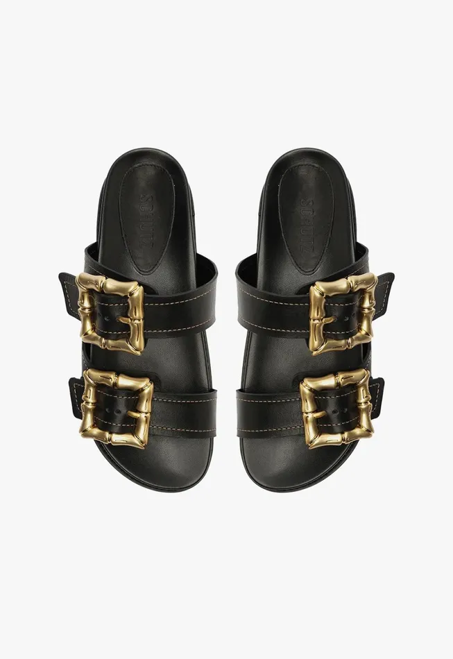 Schutz Shoes Flats Women Enola Sporty Leather Sandal Black Schutz Shoes Flats Women Enola Sporty Leather Sandal Black