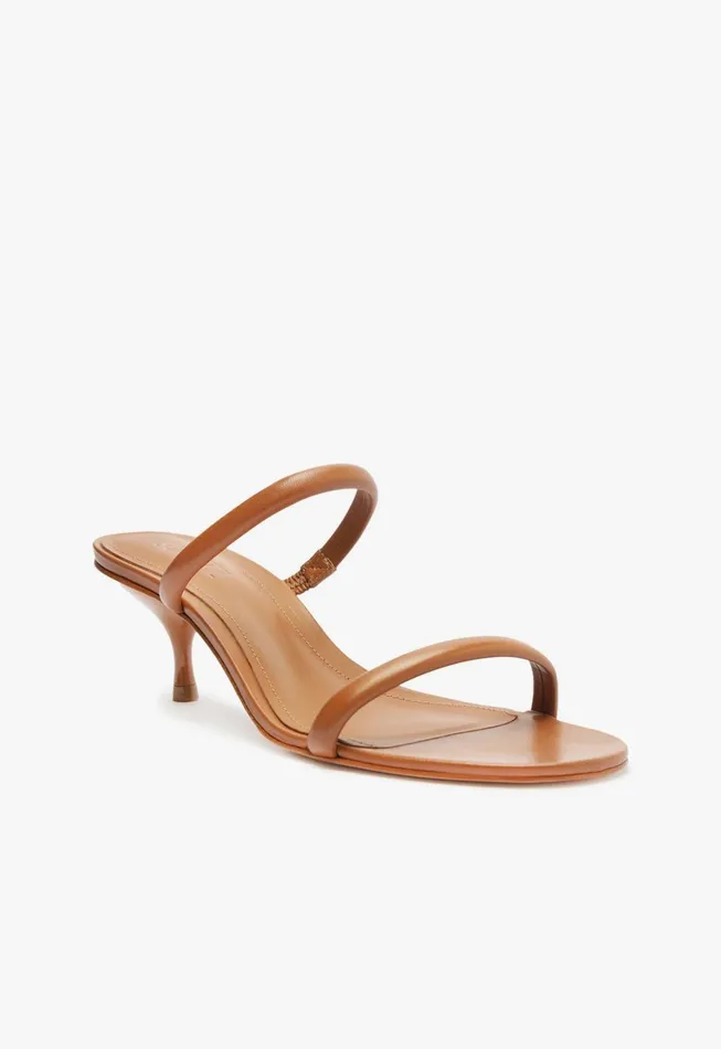 Schutz Shoes Mules Women Taliah Mid Nappa Leather Sandal Honey Peach
