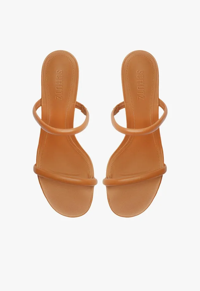 Schutz Shoes Mules Women Taliah Mid Nappa Leather Sandal Honey Peach