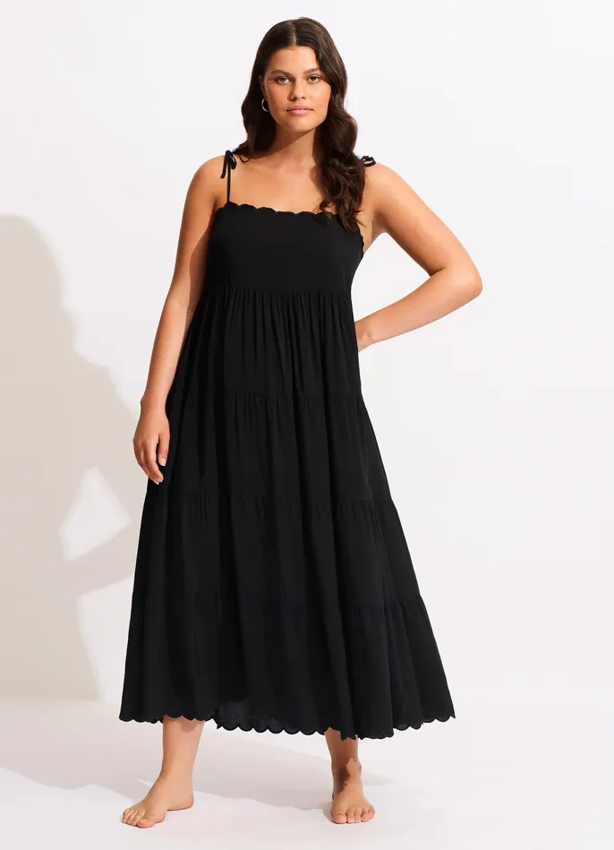 Seafolly Gia Scallop Midi 8211 Black Women Beach Dresses