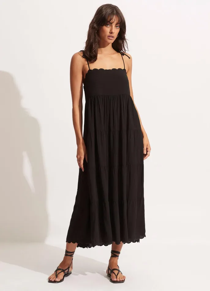 Seafolly Gia Scallop Midi 8211 Black Women Beach Dresses