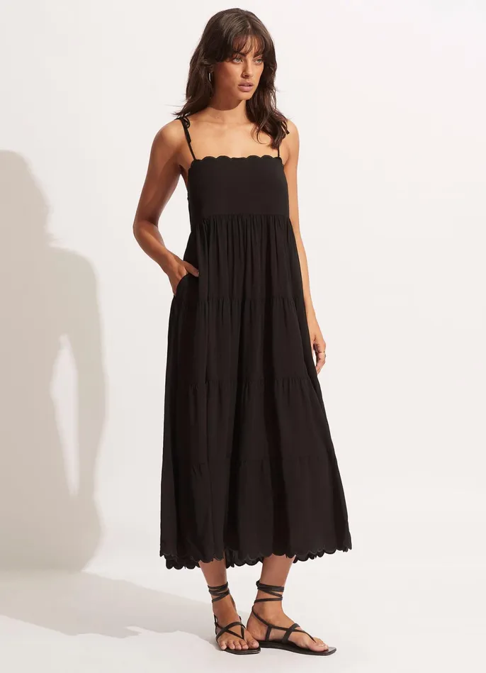 Seafolly Gia Scallop Midi 8211 Black Women Beach Dresses