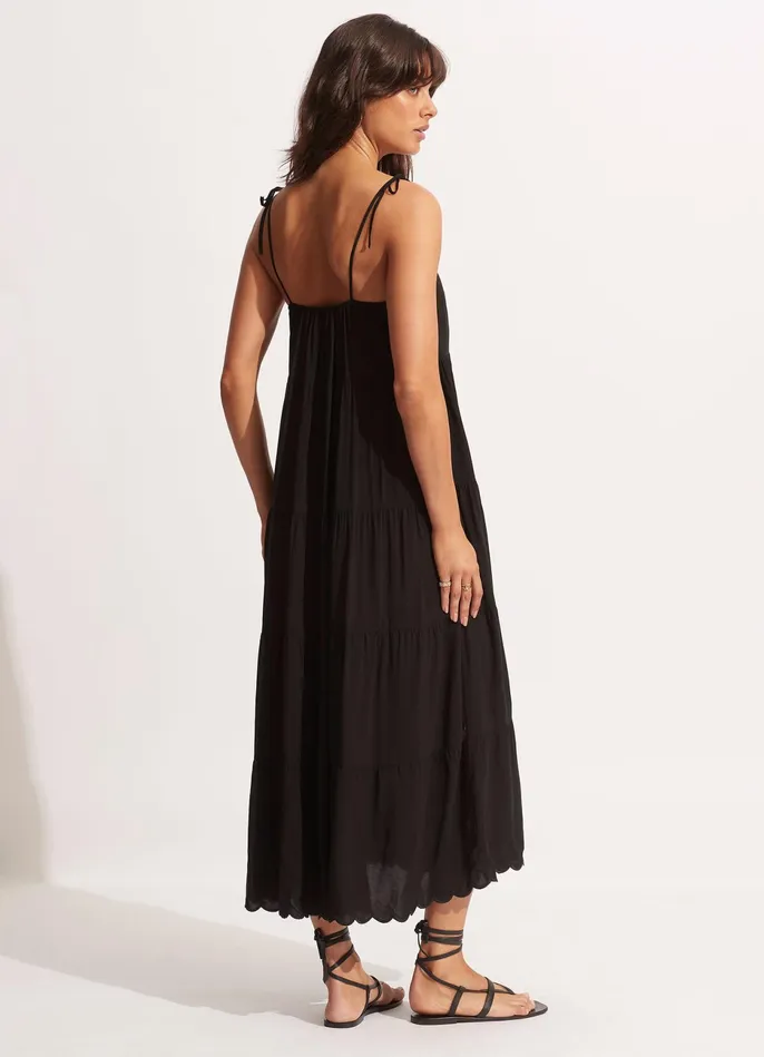 Seafolly Gia Scallop Midi 8211 Black Women Beach Dresses