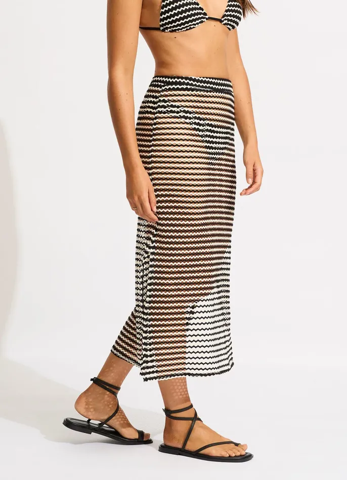 Seafolly Mesh Effect Midi Skirt 8211 Black Women Skirts and Sarongs