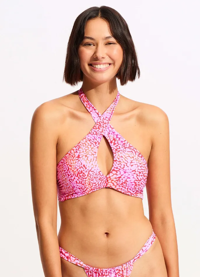 Seafolly Sea Skin Cross Front Bra Bikini Top 8211 Fuchsia Rose Women Halter