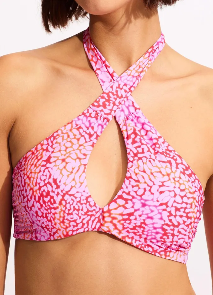 Seafolly Sea Skin Cross Front Bra Bikini Top 8211 Fuchsia Rose Women Halter