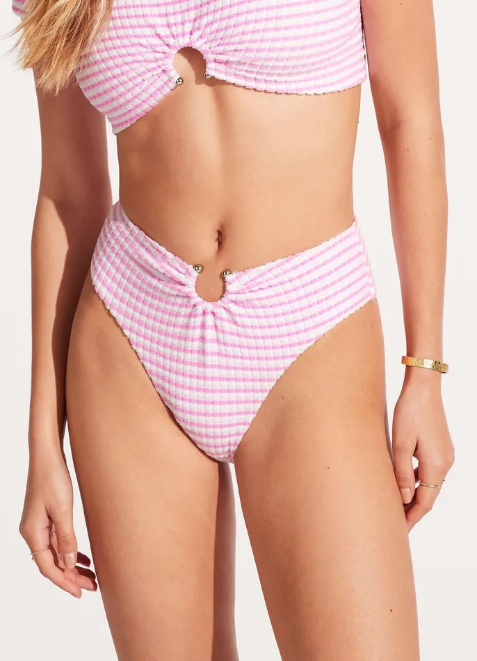 Seafolly Sorrento Stripe High Waisted Bikini Bottom 8211 Parfait Pink Women High Waisted