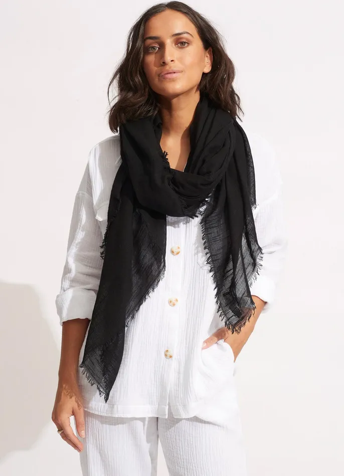 Seafolly Textured Cotton Beach Wrap 8211 Black Women Skirts and Sarongs