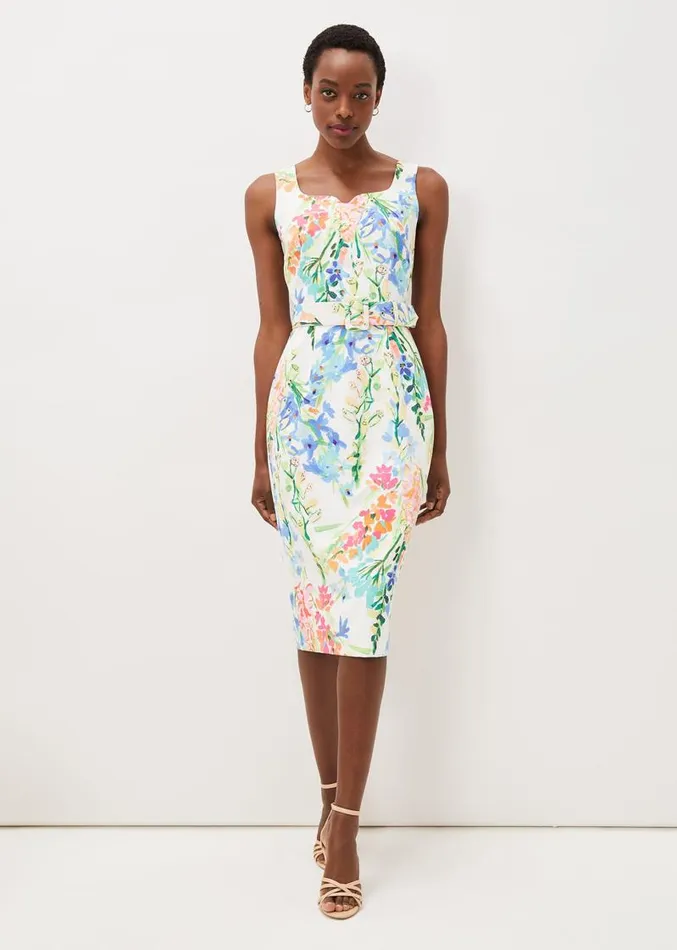 Serina Floral Midi Dress Ivory Multi Women Phase Eight Dresses