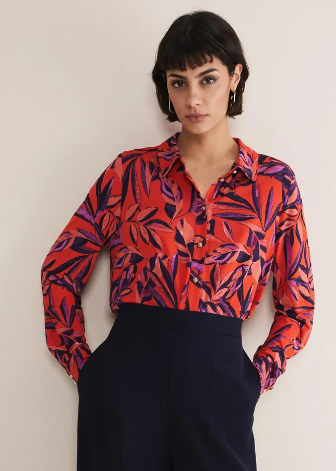 Shareen Leaf Print Shirt Red Women Phase Eight Shirts and Blouses