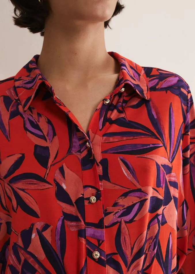 Shareen Leaf Print Shirt Red Women Phase Eight Shirts and Blouses