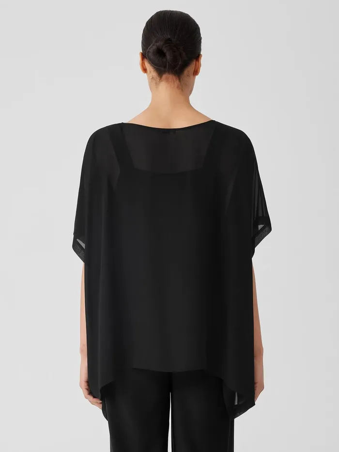 Sheer Silk Georgette Long Poncho Black Women Eileen Fisher Tops and Tees