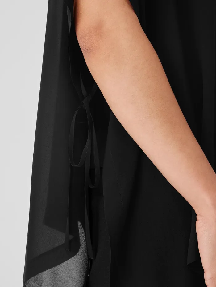 Sheer Silk Georgette Long Poncho Black Women Eileen Fisher Tops and Tees