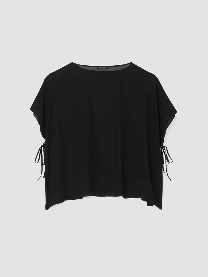 Sheer Silk Georgette Long Poncho Black Women Eileen Fisher Tops and Tees