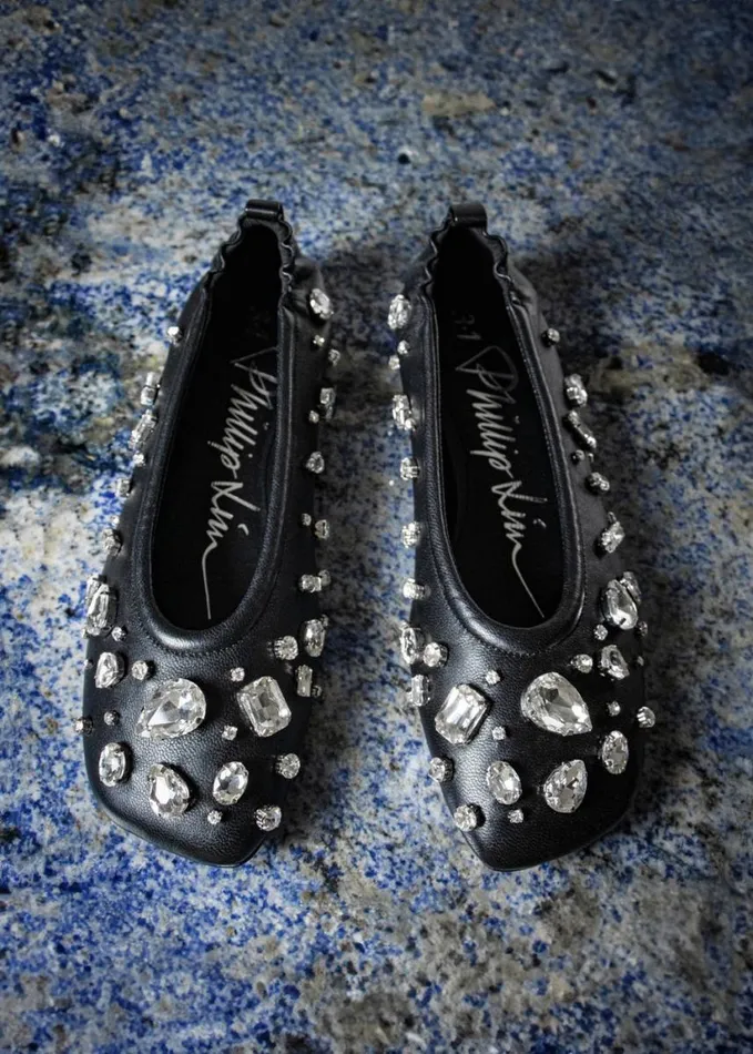 Shoes Women The Frankie Shop 31 Phillip Lim ID Stretch Back Ballet Flat With Gem Embroidery 8211 Black