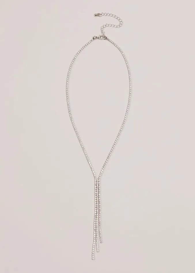 Short Sparkly Lariat Necklace Silver Women Phase Eight Jewellery