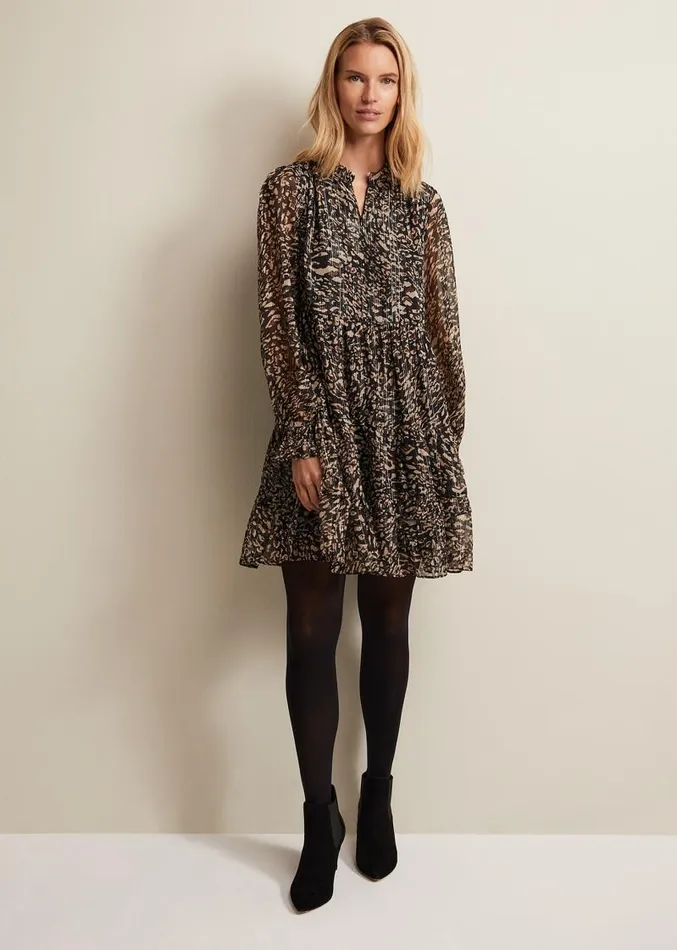 Shreya Leopard Swing Mini Dress Neutral Women Phase Eight Dresses