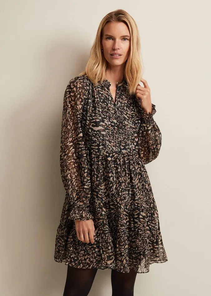 Shreya Leopard Swing Mini Dress Neutral Women Phase Eight Dresses