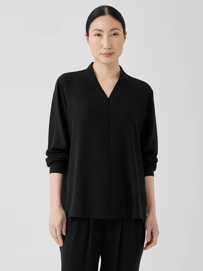 Silk Georgette Crepe VNeck Top Black Women Eileen Fisher Tops and Tees