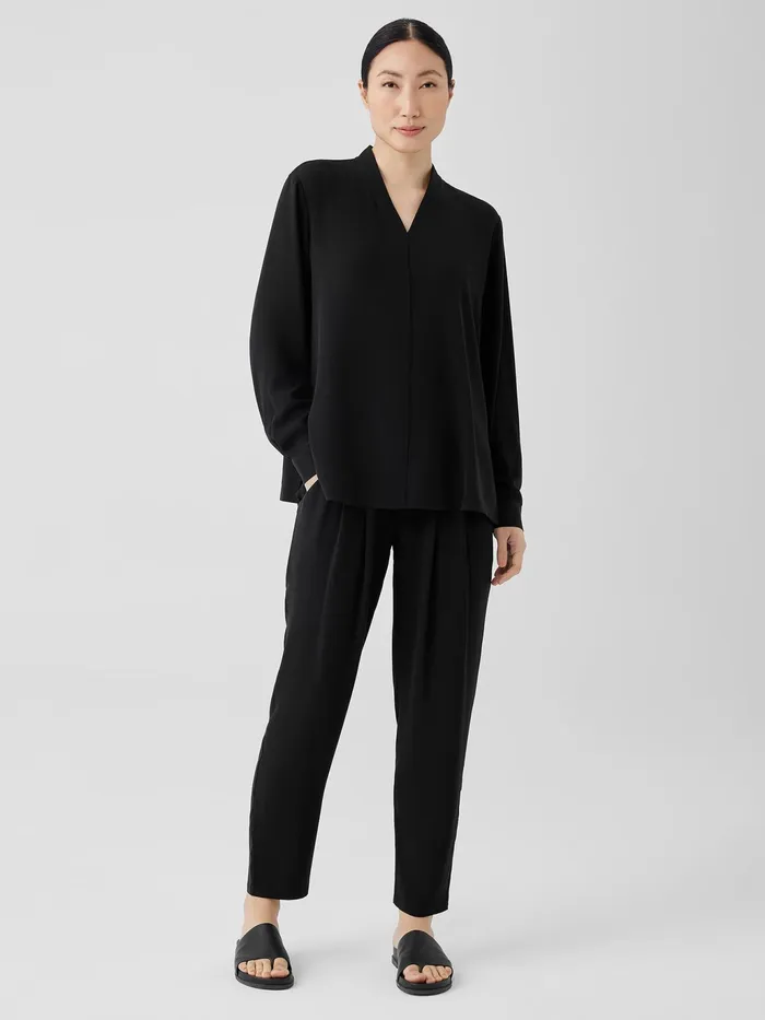Silk Georgette Crepe VNeck Top Black Women Eileen Fisher Tops and Tees