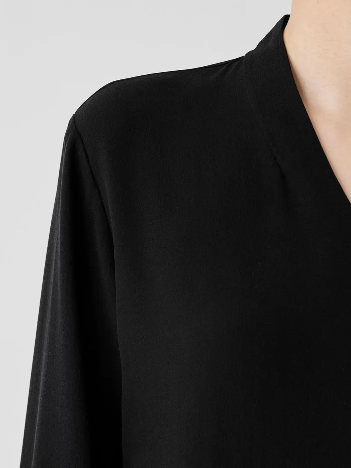 Silk Georgette Crepe VNeck Top Black Women Eileen Fisher Tops and Tees