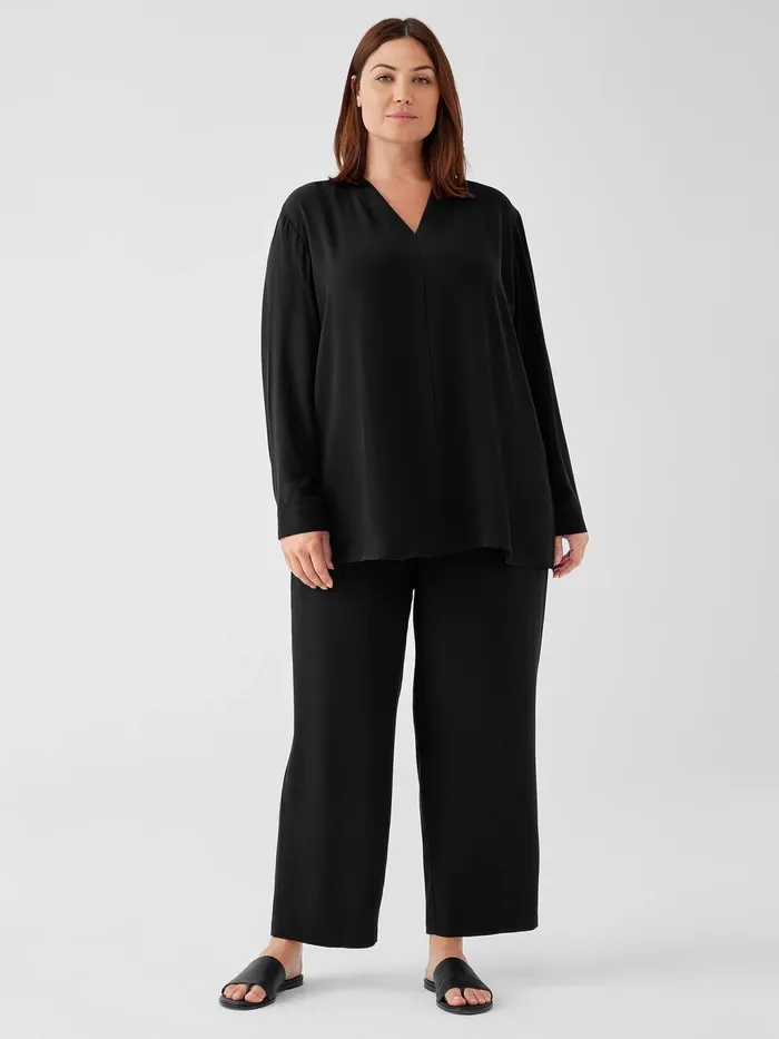 Silk Georgette Crepe VNeck Top Black Women Eileen Fisher Tops and Tees