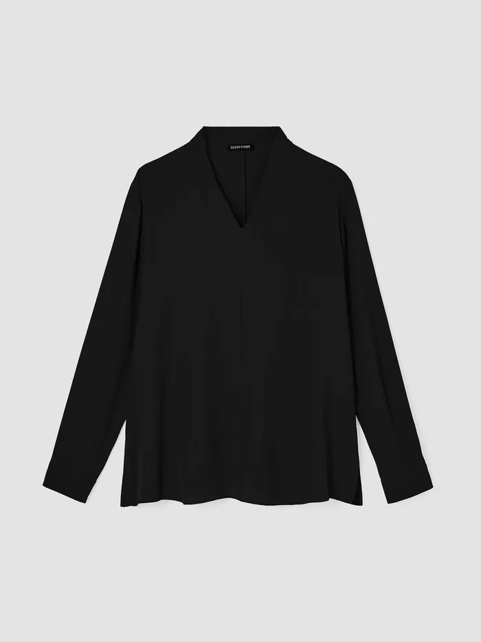 Silk Georgette Crepe VNeck Top Black Women Eileen Fisher Tops and Tees