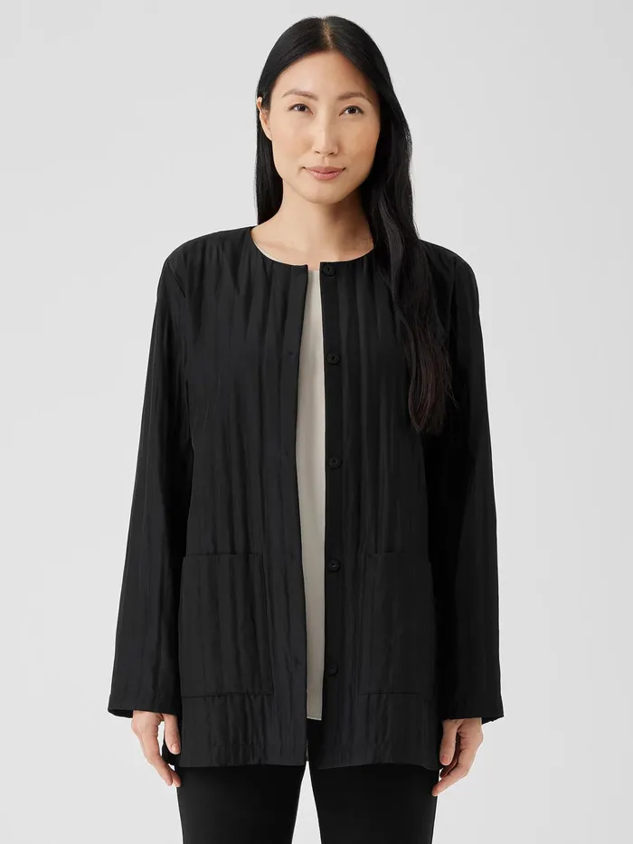 Silk Habutai Quilted Round Neck Jacket Black Women Eileen Fisher Jackets Coats and Vests Silk Habutai Quilted Round Neck Jacket Black Women Eileen Fisher Jackets Coats and Vests