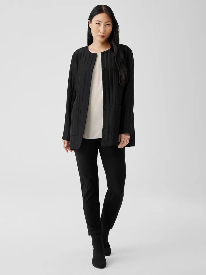 Silk Habutai Quilted Round Neck Jacket Black Women Eileen Fisher Jackets Coats and Vests