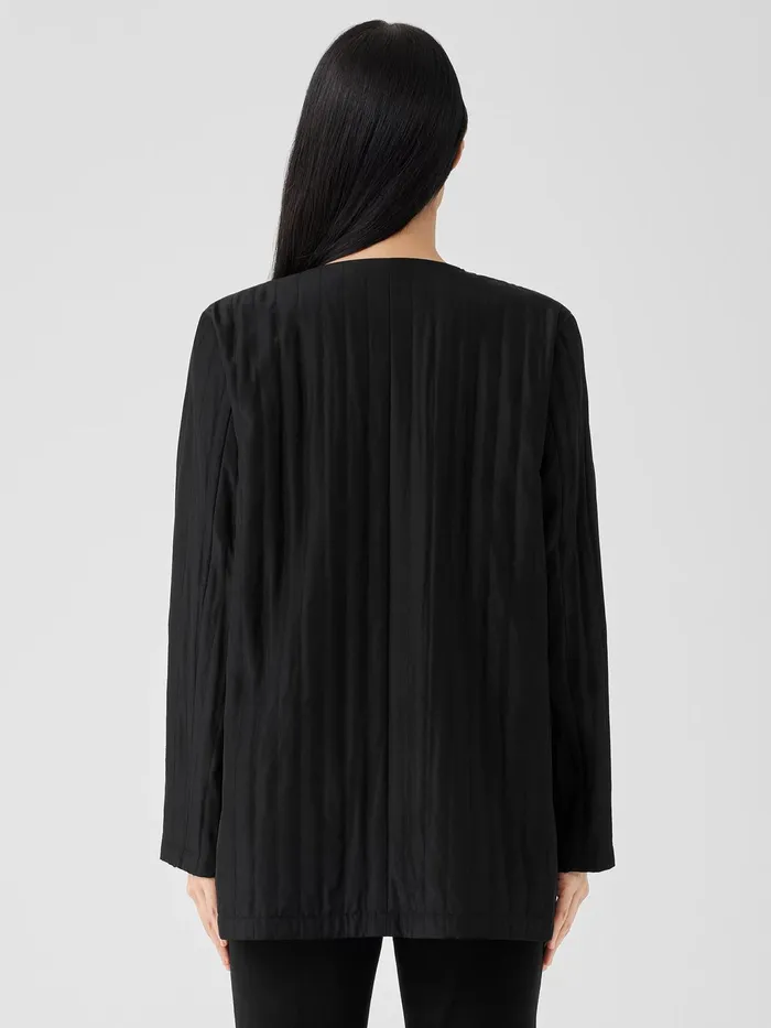 Silk Habutai Quilted Round Neck Jacket Black Women Eileen Fisher Jackets Coats and Vests