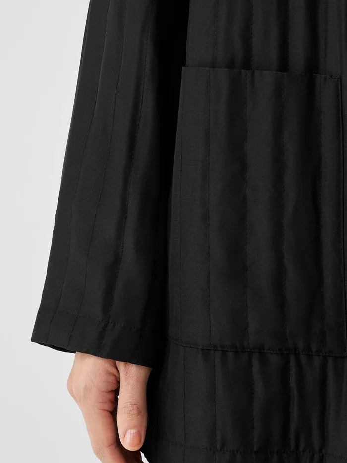 Silk Habutai Quilted Round Neck Jacket Black Women Eileen Fisher Jackets Coats and Vests