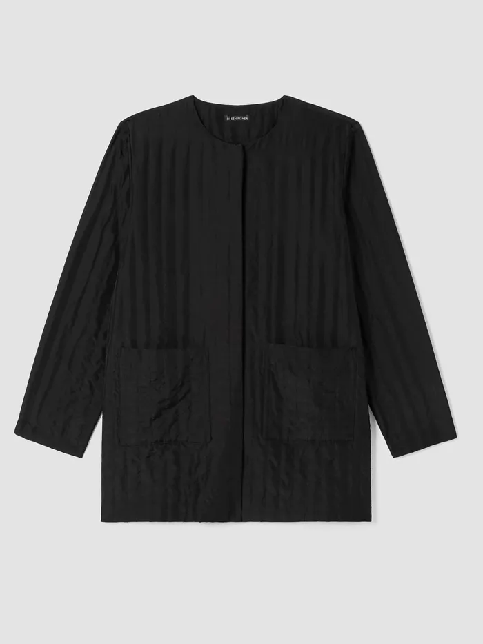 Silk Habutai Quilted Round Neck Jacket Black Women Eileen Fisher Jackets Coats and Vests