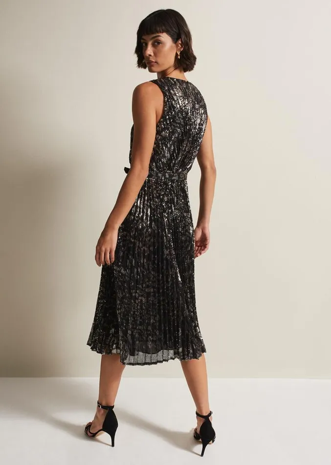 Simara Leopard Sequin Pleated Midi Dress Multicoloured Women Phase Eight Dresses Simara Leopard Sequin Pleated Midi Dress Multicoloured Women Phase Eight Dresses