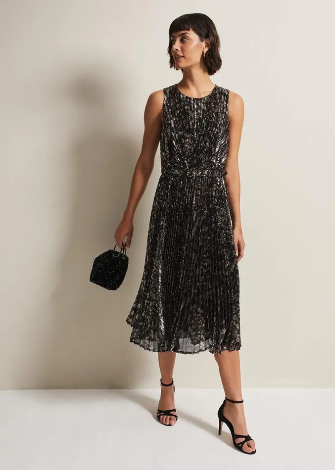 Simara Leopard Sequin Pleated Midi Dress Multicoloured Women Phase Eight Dresses Simara Leopard Sequin Pleated Midi Dress Multicoloured Women Phase Eight Dresses