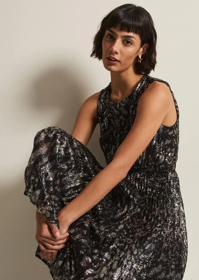 Simara Leopard Sequin Pleated Midi Dress Multicoloured Women Phase Eight Dresses Simara Leopard Sequin Pleated Midi Dress Multicoloured Women Phase Eight Dresses