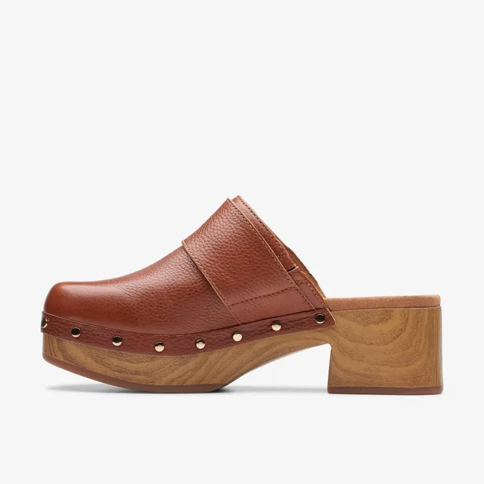 Sivanne Sun Tan Leather Women Clarks Clogs and Mules
