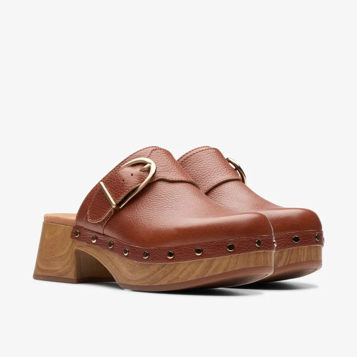 Sivanne Sun Tan Leather Women Clarks Clogs and Mules