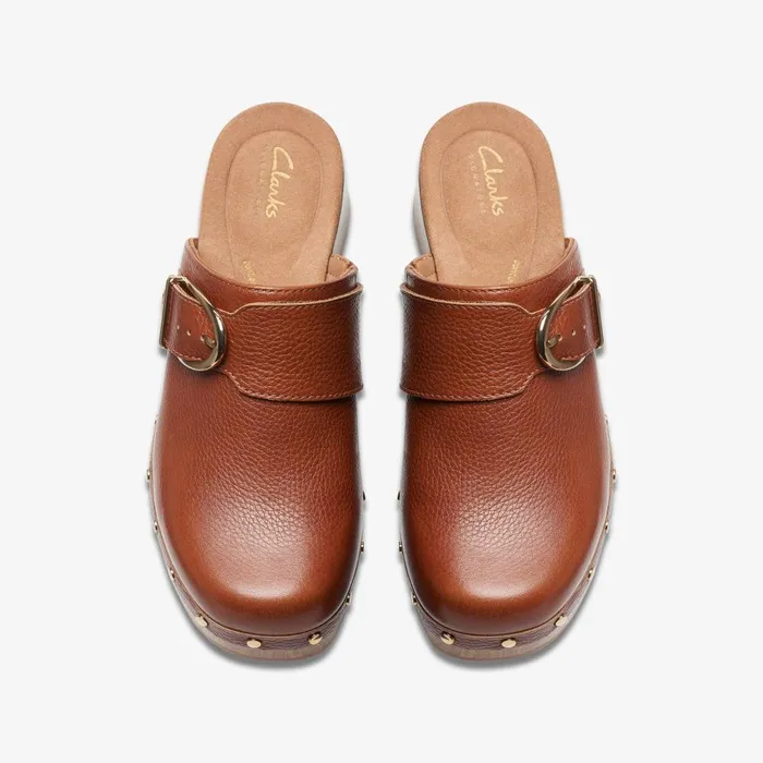 Sivanne Sun Tan Leather Women Clarks Clogs and Mules