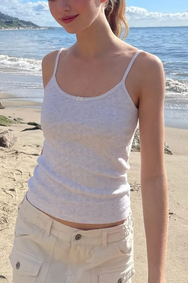 Skylar Heart Eyelet Tank Heather Grey Women Brandy Melville Tops