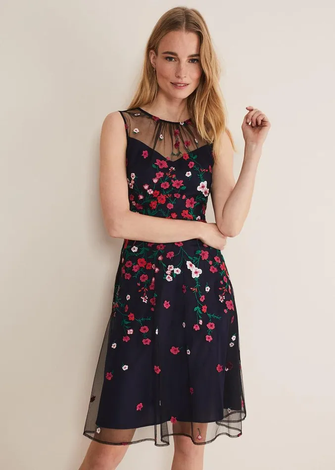 Sloane Mesh Ditsy Floral Dress Navymulti Women Phase Eight Dresses