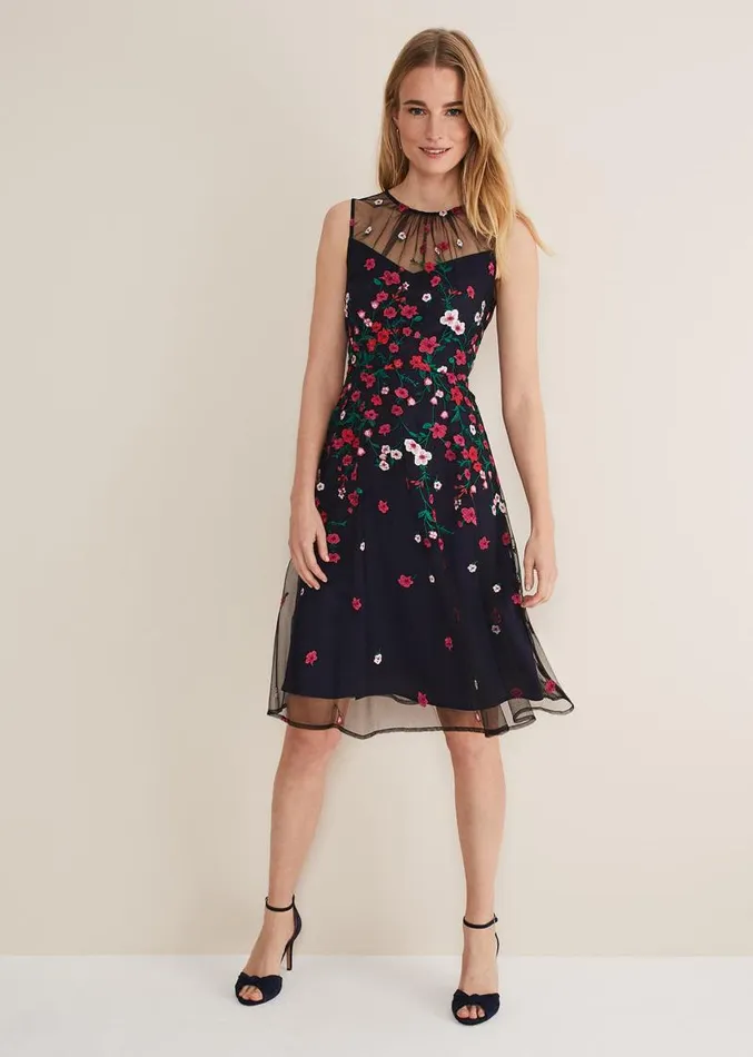 Sloane Mesh Ditsy Floral Dress Navymulti Women Phase Eight Dresses