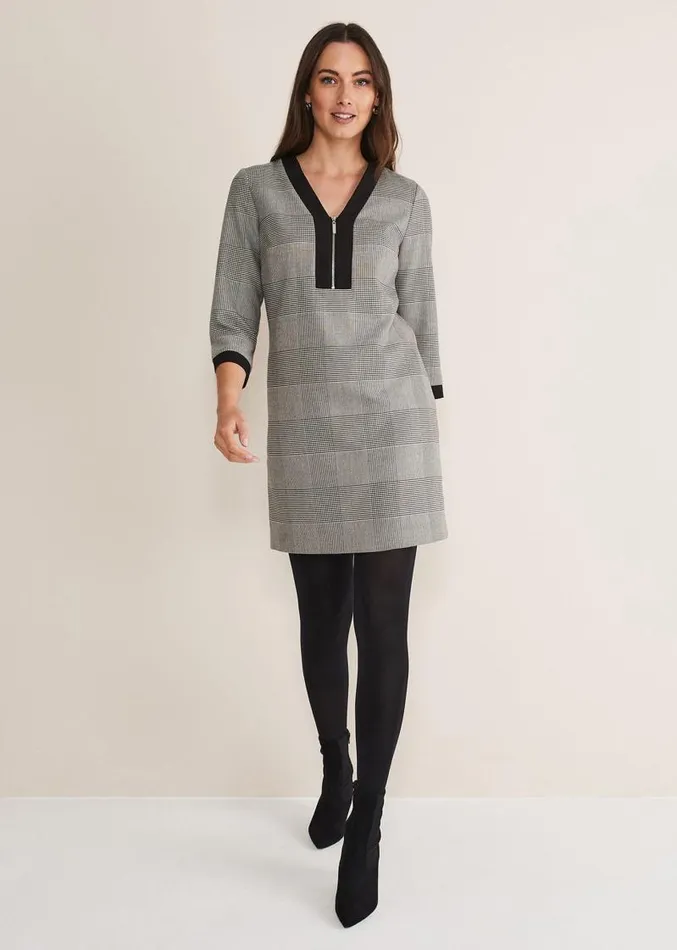 Soraya Check Midi Dress Blackwhite Women Phase Eight Dresses