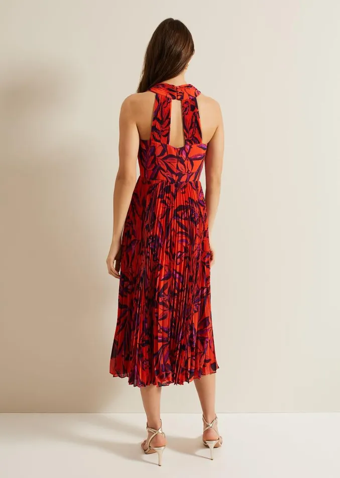Sorella Pleated Midi Dress Vermillionmulti Women Phase Eight Dresses