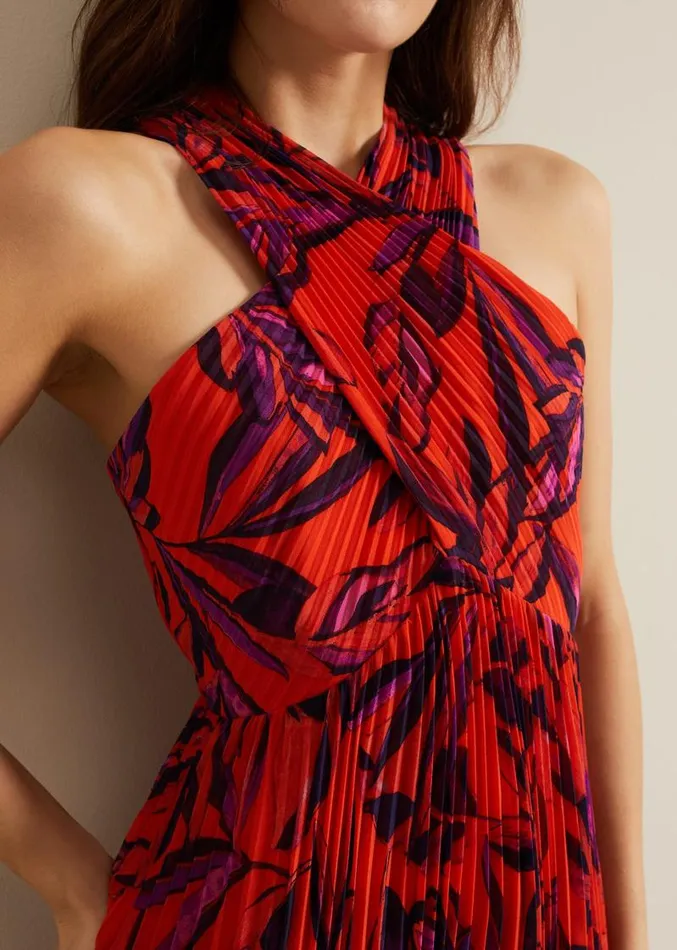 Sorella Pleated Midi Dress Vermillionmulti Women Phase Eight Dresses