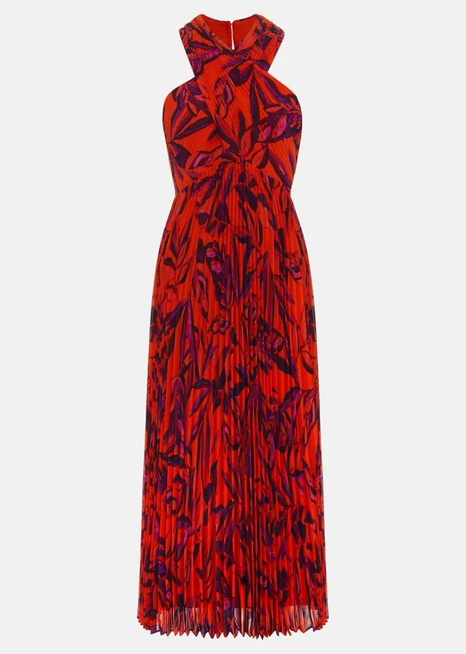 Sorella Pleated Midi Dress Vermillionmulti Women Phase Eight Dresses