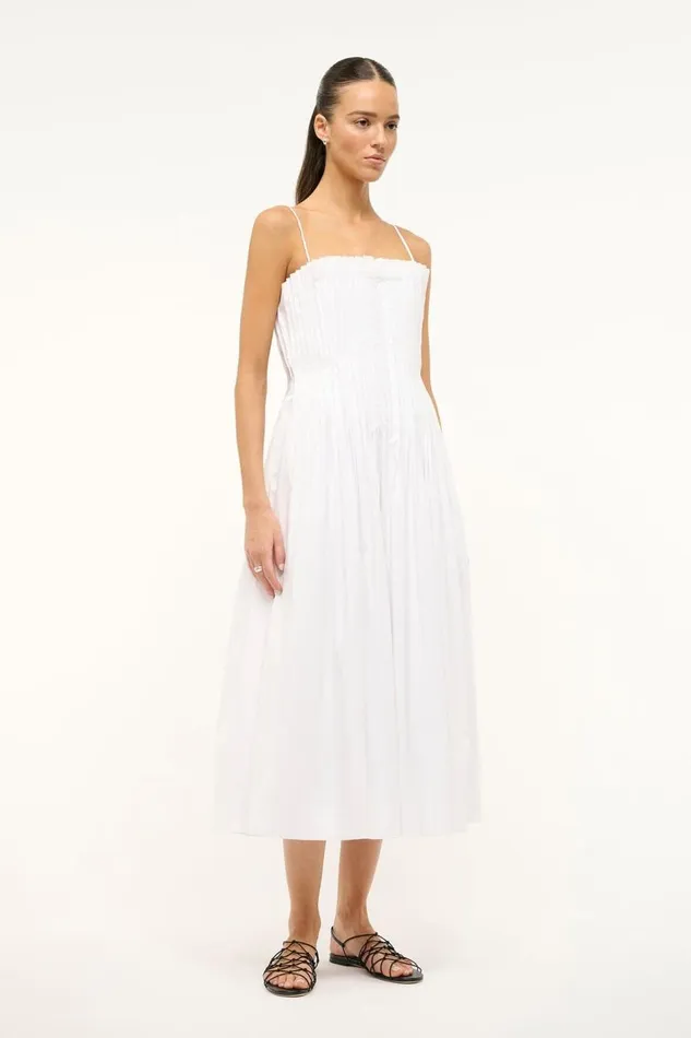 STAUD Dresses Women STAUD MIDI BELLA DRESS WHITE STAUD Dresses Women STAUD MIDI BELLA DRESS WHITE