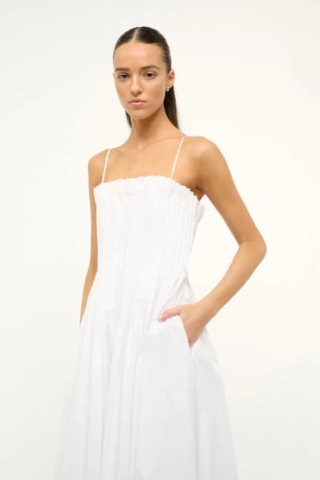 STAUD Dresses Women STAUD MIDI BELLA DRESS WHITE STAUD Dresses Women STAUD MIDI BELLA DRESS WHITE