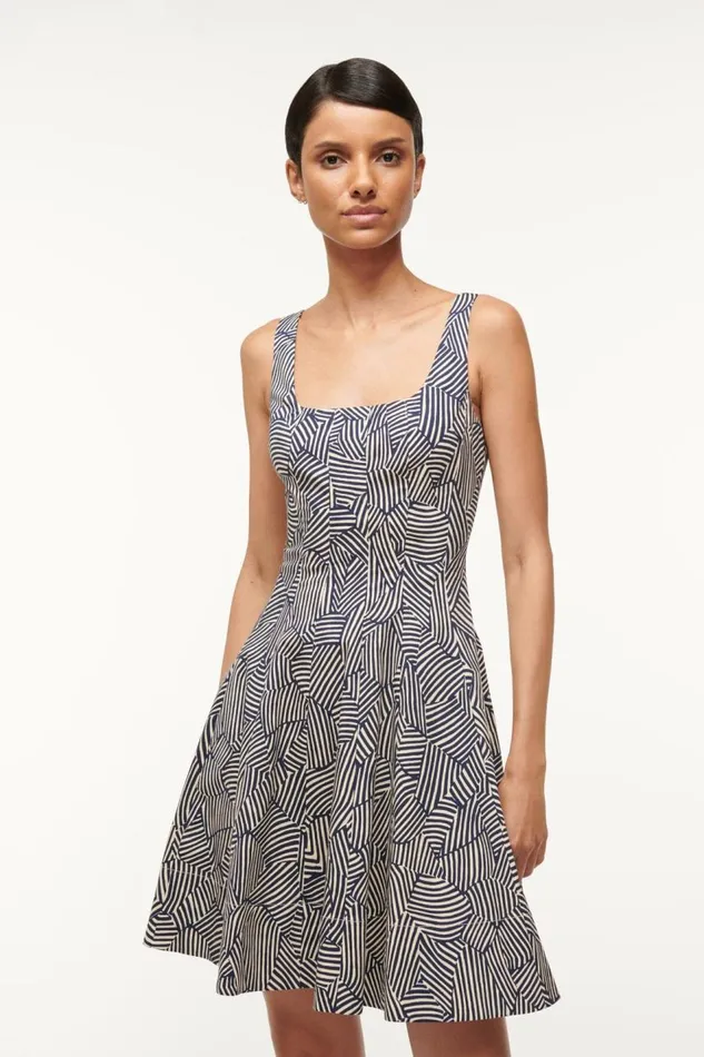 STAUD Dresses Women STAUD MINI WELLS DRESS NAVY MOSAIC STAUD Dresses Women STAUD MINI WELLS DRESS NAVY MOSAIC