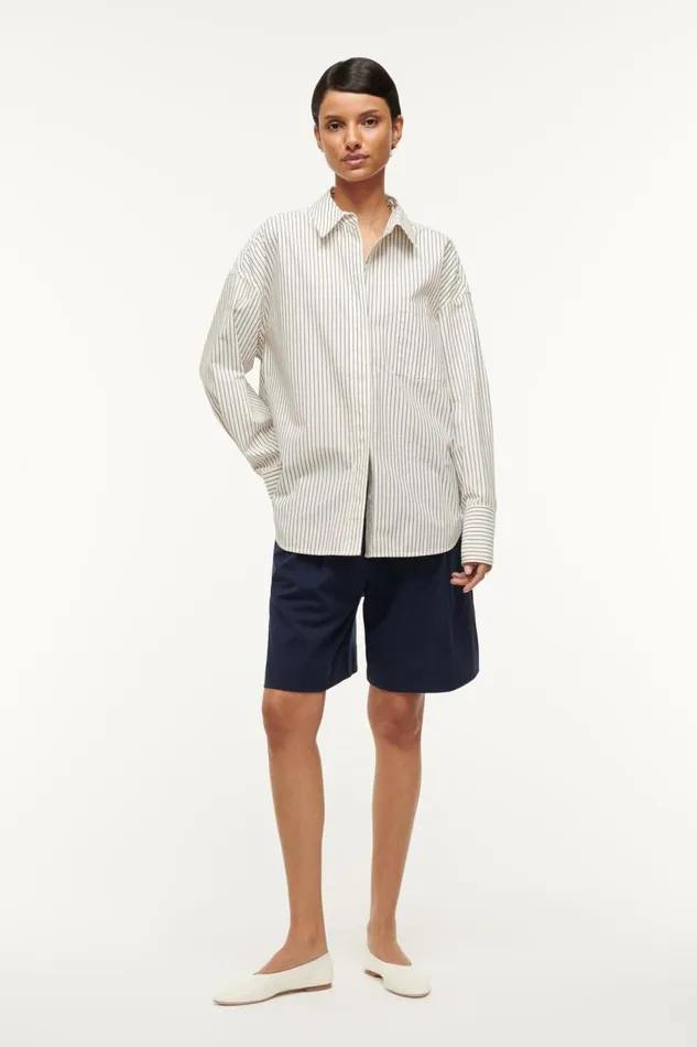 STAUD Tops Women STAUD COLTON SHIRT IVORY MICRO STRIPE